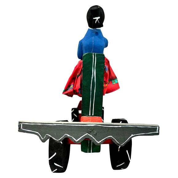 Delbert Buck Navajo Folk Art Wood Carving-Woman and John Deere Tractor-Signed - Picture 9 of 11